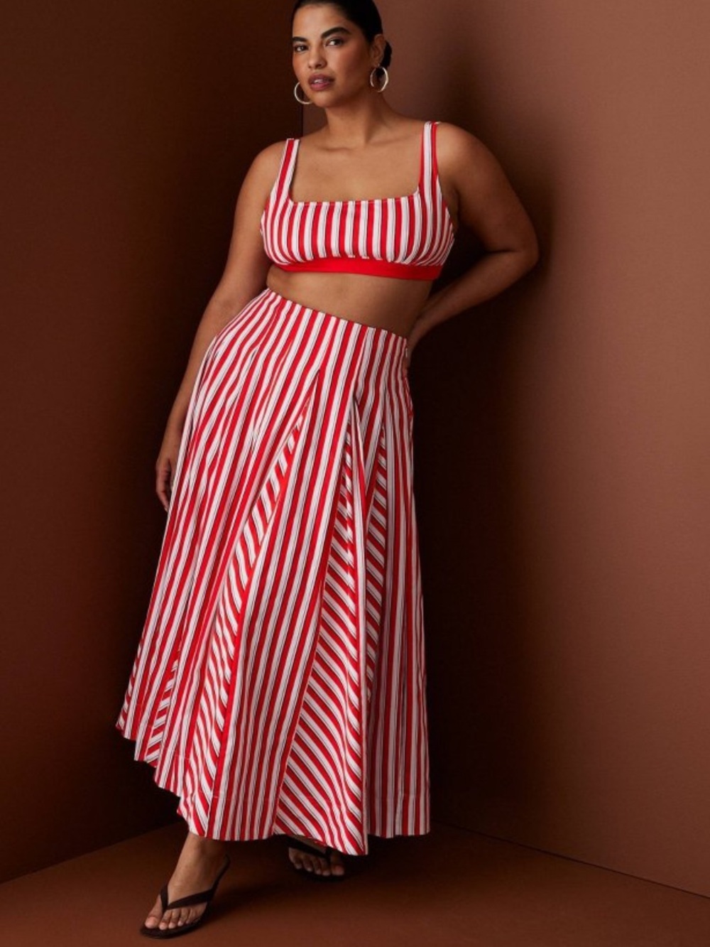 Rosie Assoulin Red and White Striped Maxi Skirt